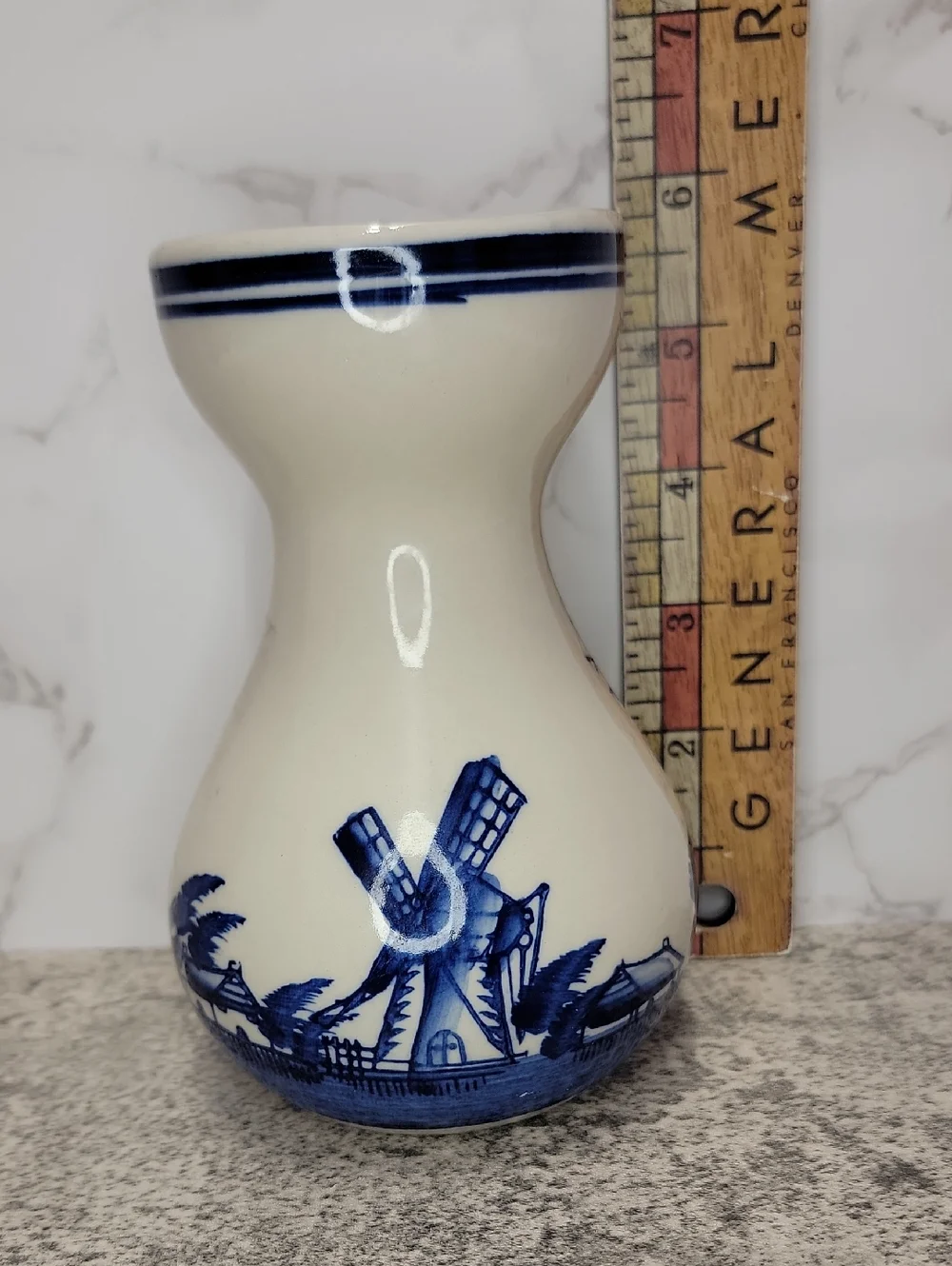 Vintage Delft Style Blue and White Windmill Vase